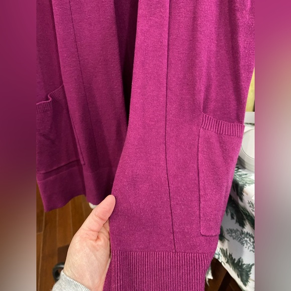 Pink Clover Women’s Magenta Raspberry Open Front Knit Cardigan Size XL Pockets - Picture 2 of 10
